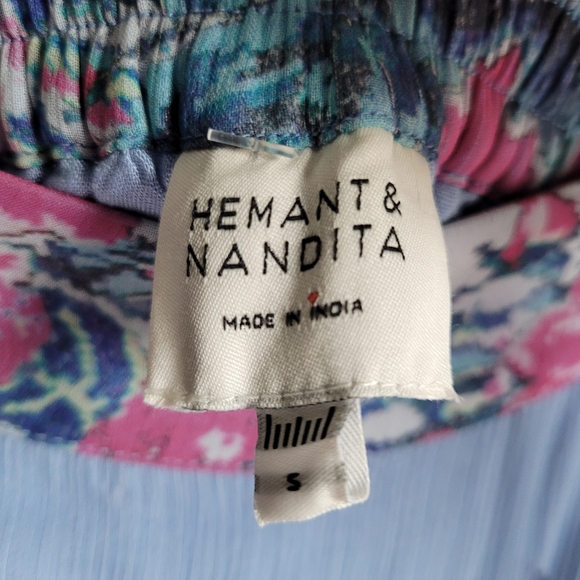 NWOT HEMANT AND NANDITA Mila Floral Blue Pink Tiered Maxi Skirt Small - Picture 5 of 7